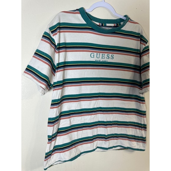 Guess Originals Striped T-Shirt Retro 90s Style Short Sleeve Tee Size‎ L - Picture 3 of 7